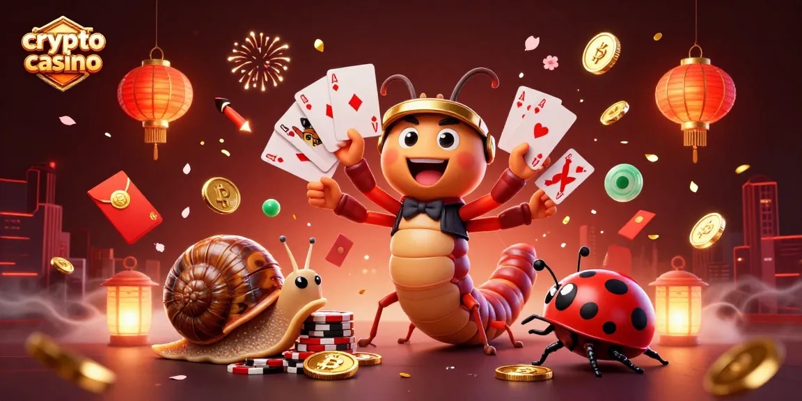 Enjoy an exciting crypto casino scene with vibrant characters and themed elements celebrating wins.