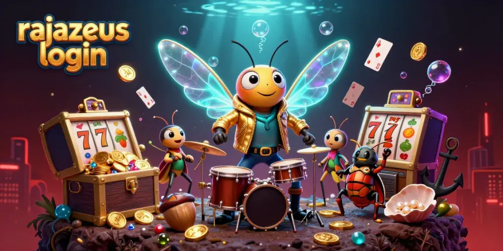Melihat rajazeus login dengan cicada rock star dan elemen kasino yang dinamis.