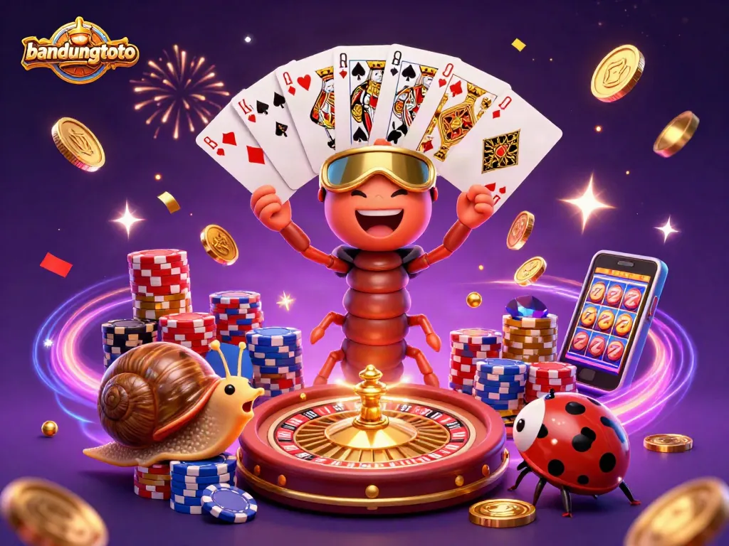 Join the fun with bandungtoto as a cartoon millipede dealer dazzles with playing cards and excitement!