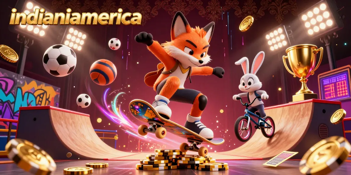Engage in thrilling excitement with indianiamerica through dynamic casino-themed action featuring a skateboarding fox.