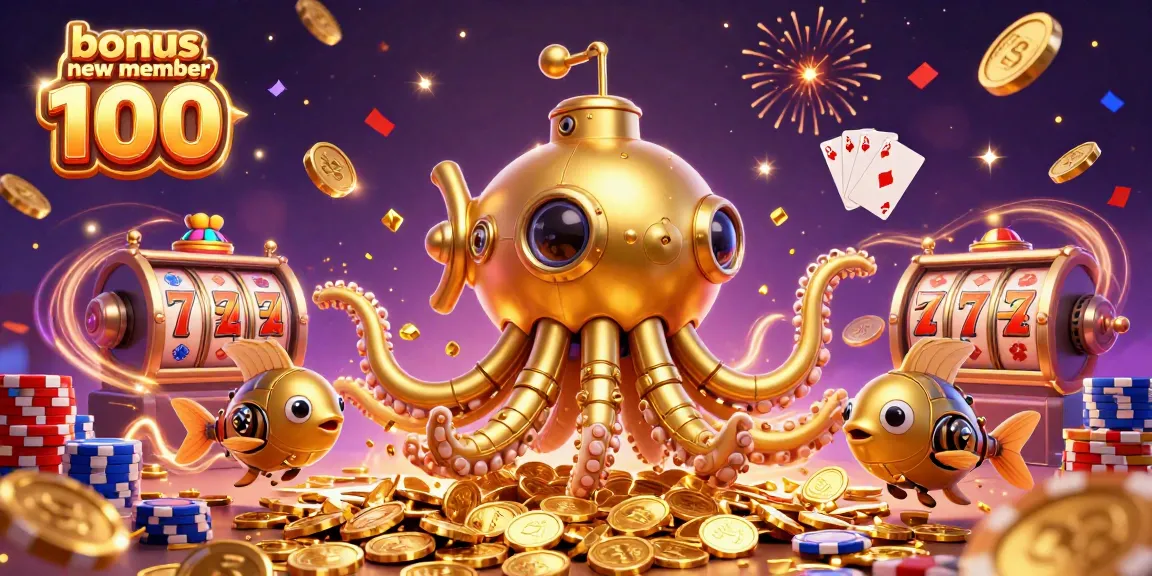 Experience the excitement of bonus new member 100 with vibrant casino elements and golden riches!