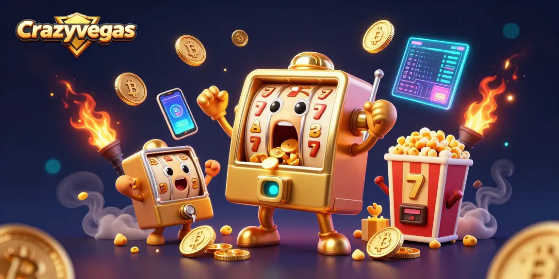 Watch the crazyvegas slot machine hit a jackpot while baby slots cheer, amidst glimmering crypto coins.