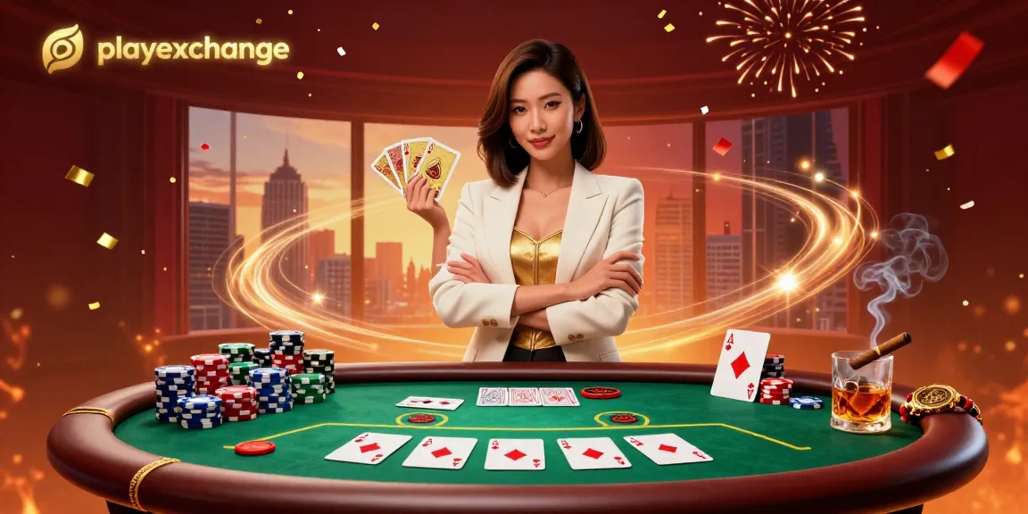 Engage in high-stakes poker action with playexchange, showcasing vibrant chips and a confident dealer.