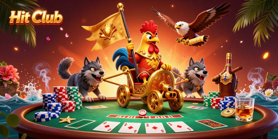 Engage in thrilling gameplay at Hit Club, featuring poker tables and vibrant characters.