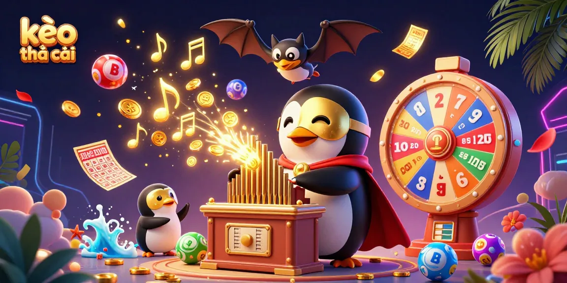 Engage with kèo nhà cái through a vibrant 3D illustration showcasing the thrill of lottery and casino excitement.
