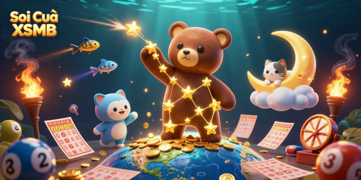Scoop lucky numbers with Soi Cầu XSMB in a vibrant 3D lottery scene featuring constellation bear.