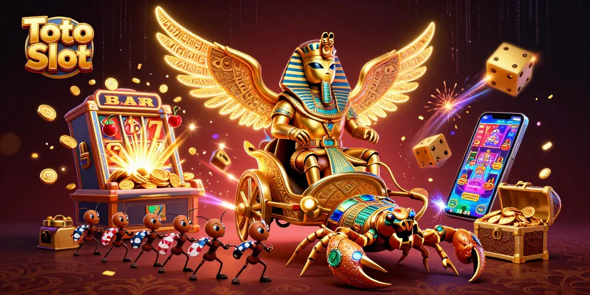 Engage with Toto Slot and explore dynamic gameplay featuring a golden scarab beetle and a jackpot explosion.