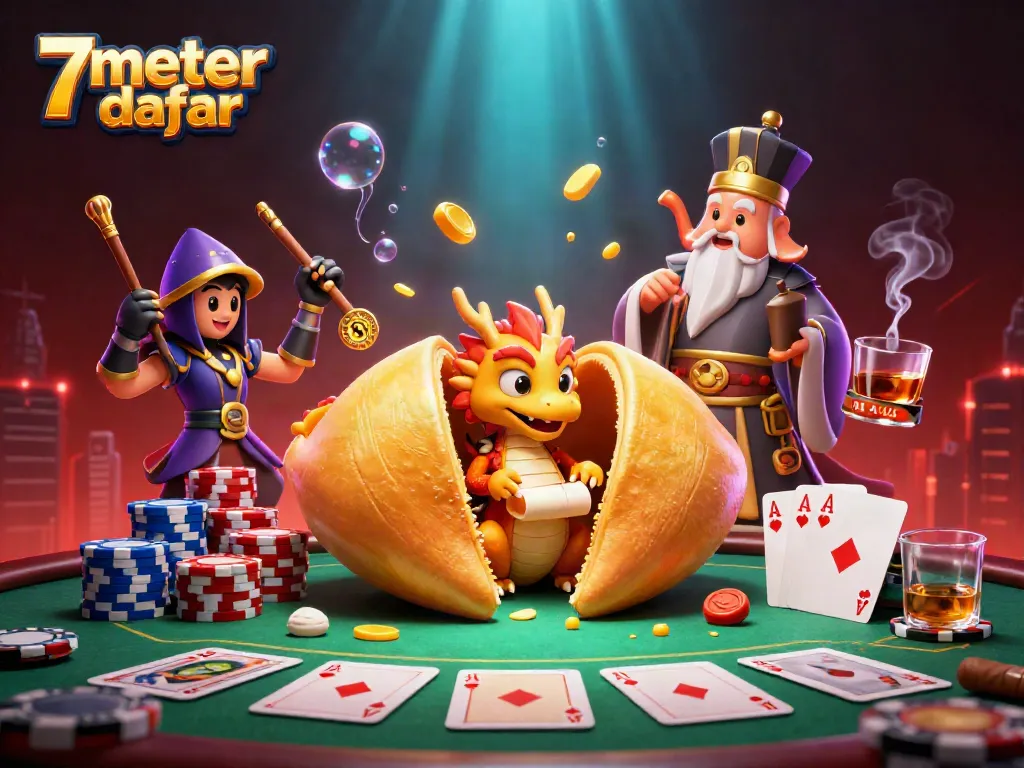 7meter daftar showcases an ultra-detailed illustration of a giant fortune cookie with a wise dragon, emphasizing sports betting dynamics.