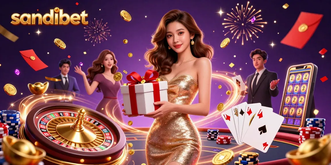 Play thrilling casino games at sandibet with a glamorous celebration atmosphere and festive elements.