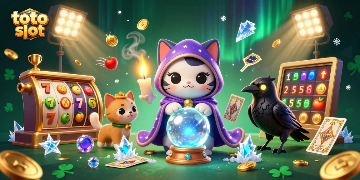 Engage with toto slot through this vibrant illustration featuring mystic characters and dynamic casino elements.