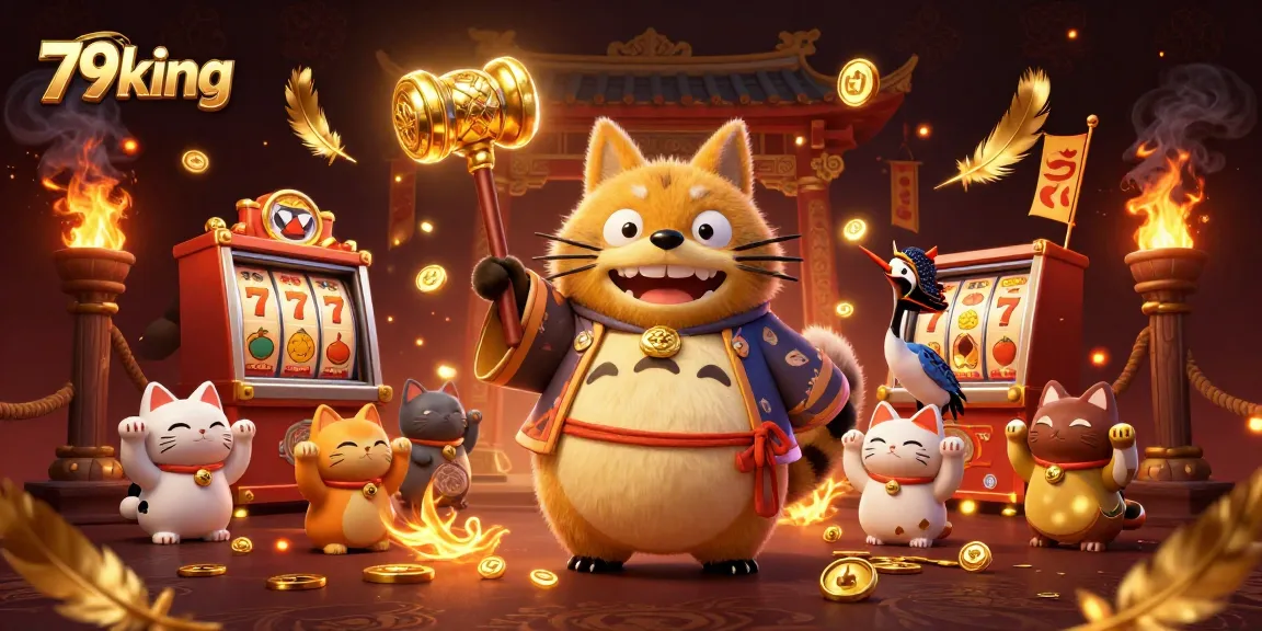 Engage with thrilling 79king slot games featuring a cheerful tanuki and golden elements.