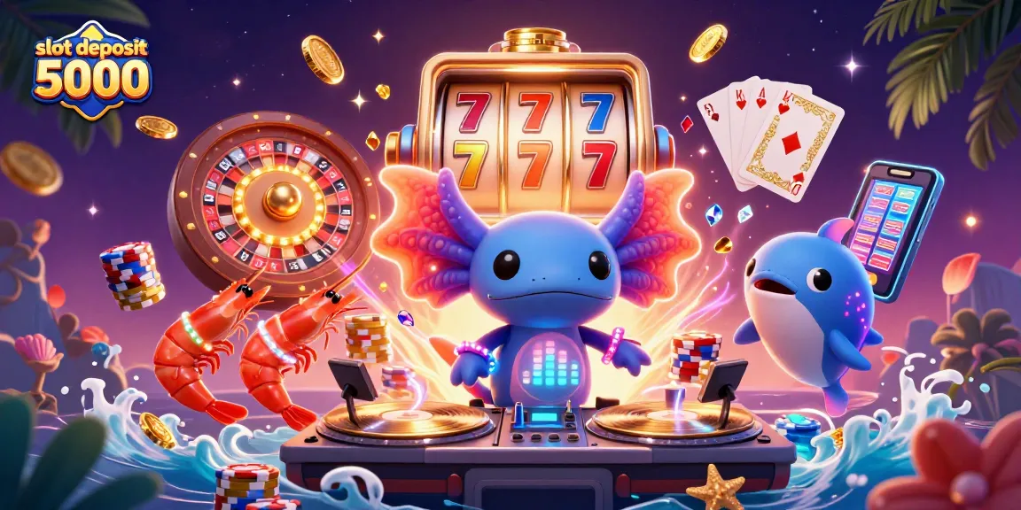 Engage in the excitement of slot deposit 5000 with vibrant 3D characters celebrating jackpots and casino games.