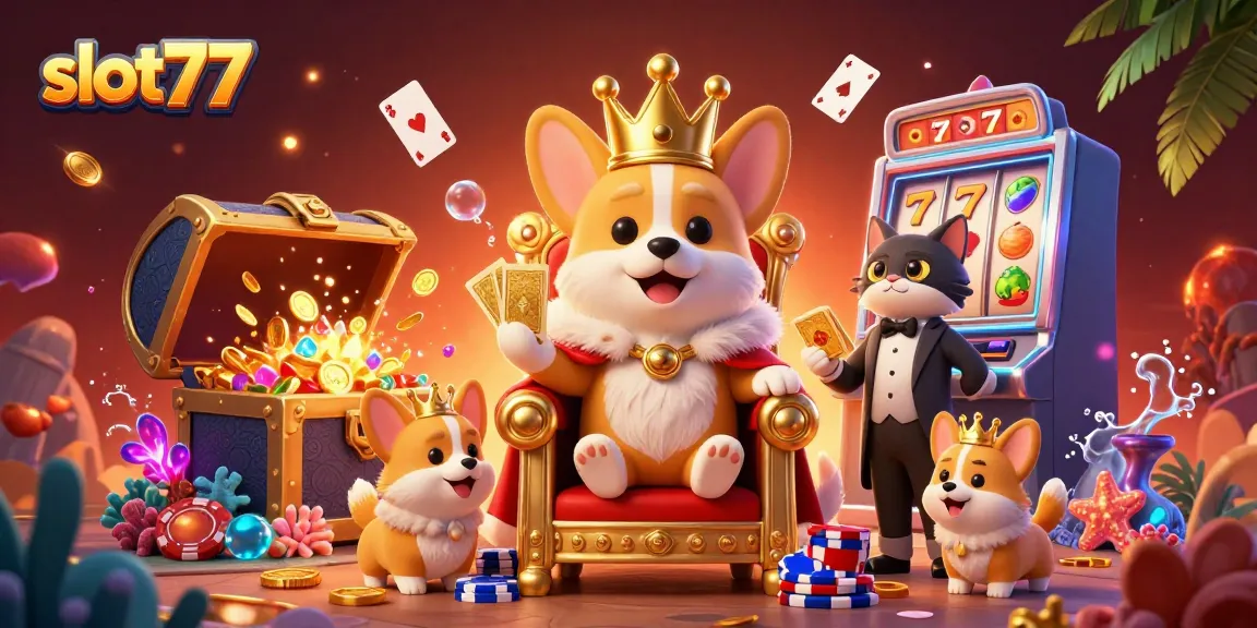 Spin to win at slot77 with lively characters showcasing exciting slot game elements.