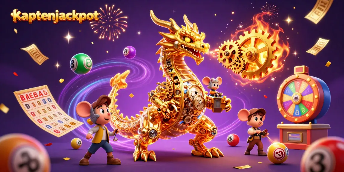 Experience the excitement of kaptenjackpot with a dynamic scene of vibrant lottery elements and a golden dragon.