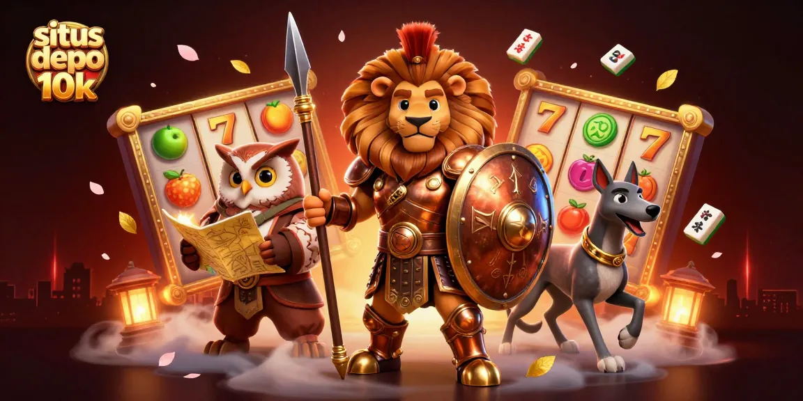 Win big at situs depo 10k with dynamic slots and vibrant gaming elements in an enticing scene.