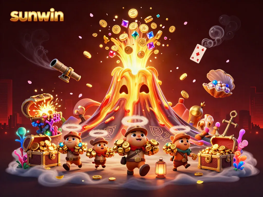 Engaging illustration of sunwin showcasing vibrant casino elements and lively characters celebrating winnings.
