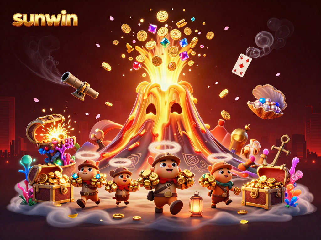 Engaging illustration of sunwin showcasing vibrant casino elements and lively characters celebrating winnings.