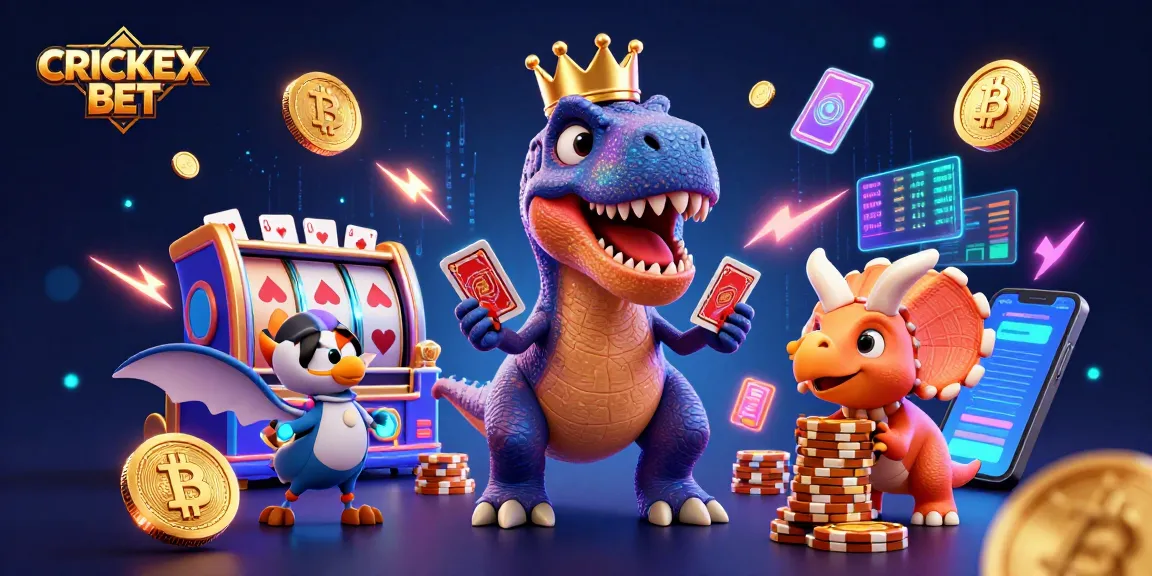 Engage in CRICKEX BET with lively characters in a dynamic gaming scene filled with neon elements.