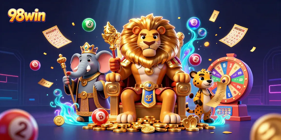 Experience the vibrant 98win casino world with an exciting lion king, lottery elements, and interactive vibes.