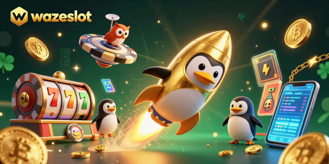 Experience thrilling spins at WAZESLOT with golden penguin racing to jackpots amid crypto-driven excitement.