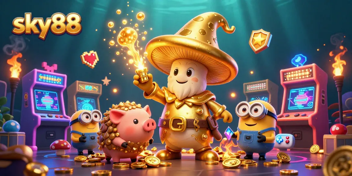 Experience the magic of sky88 with golden transformations and treasures in a vibrant casino setting.