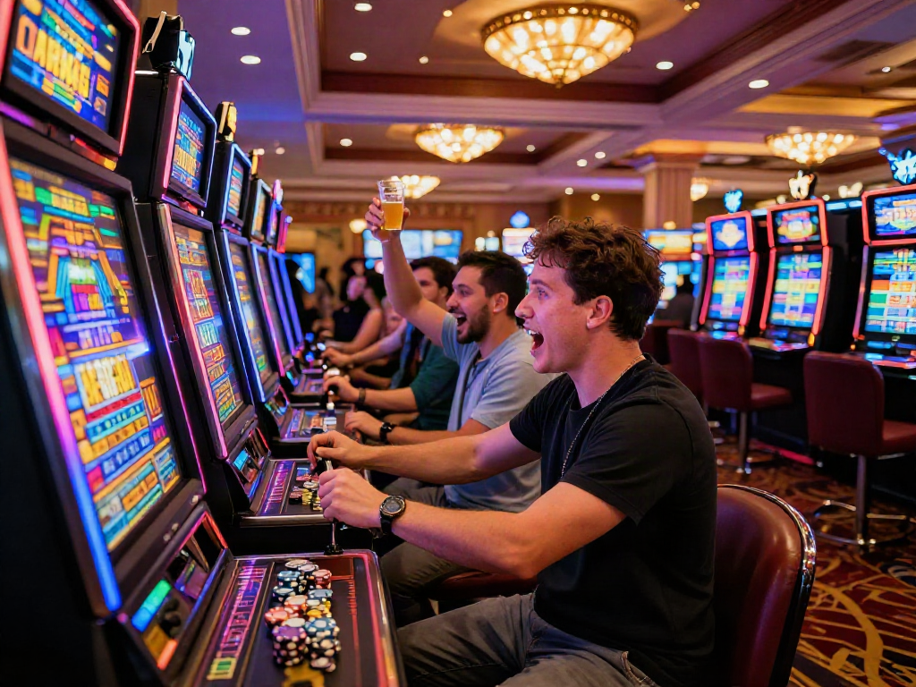 slot114 gaming excitement at a casino slot machine with vibrant lights