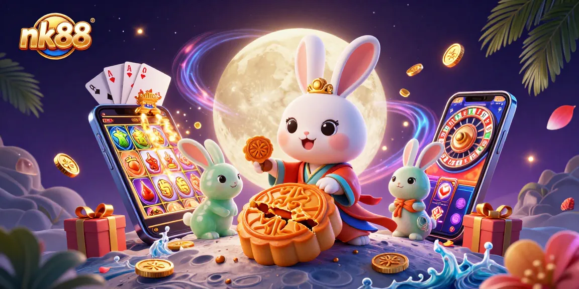 Engage with nk88's thrilling casino games in an artistic moonlit scene featuring mythical elements.