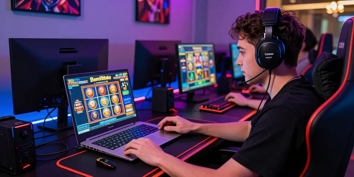 Player immersed in Benihtoto online gaming experience with vibrant graphics and gaming setup.