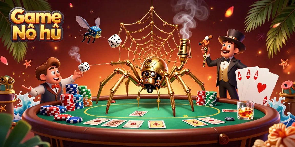 Experience exhilarating Game Nổ hũ action as a steampunk spider ensnares dice in a lavish casino setting.