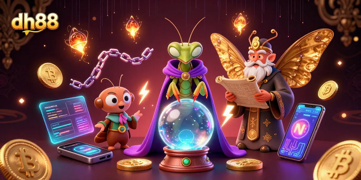 Bet on dh88 and engage with vibrant casino games featuring mystical characters and crypto elements.