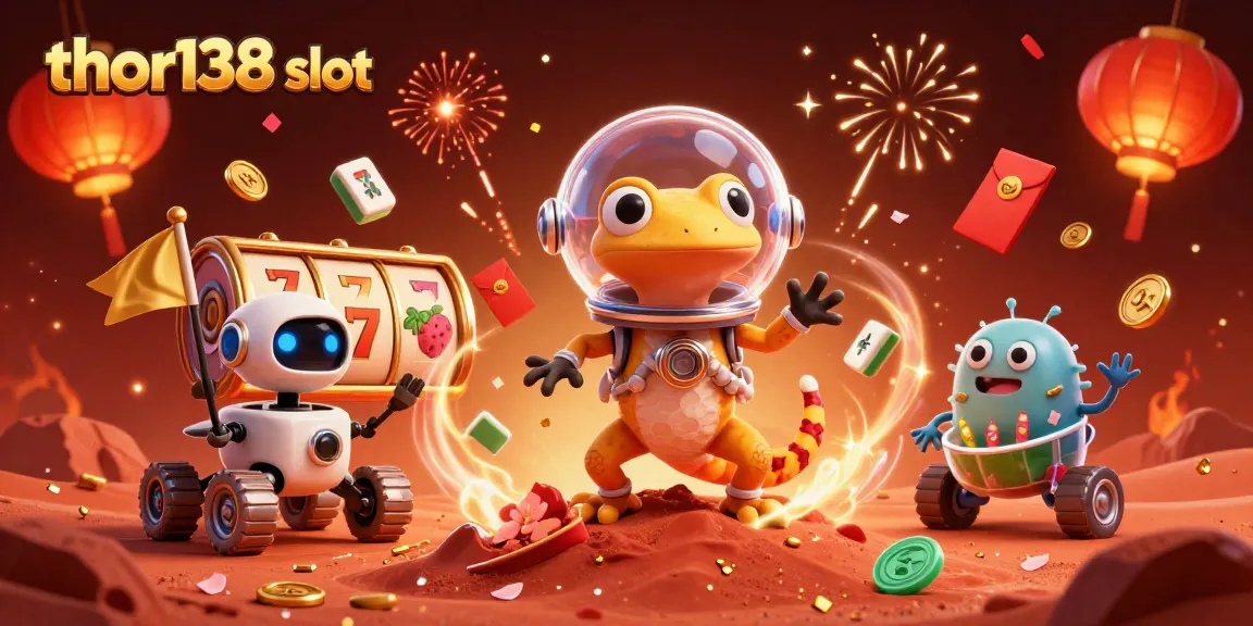 Menggali kesenangan thor138 slot dengan gecko luar angkasa, menyaksikan kasino emas dan banyak aksi permainan.