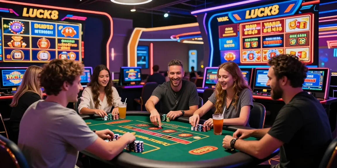 LUCK8 online casino scene with diverse players enjoying live gaming and celebrating wins in an immersive environment.