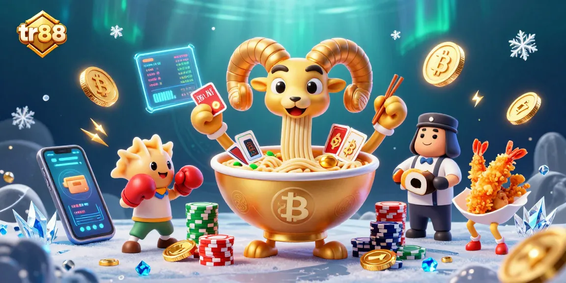 Engage with tr88 in a vibrant casino scene filled with dynamic characters and glowing crypto elements.
