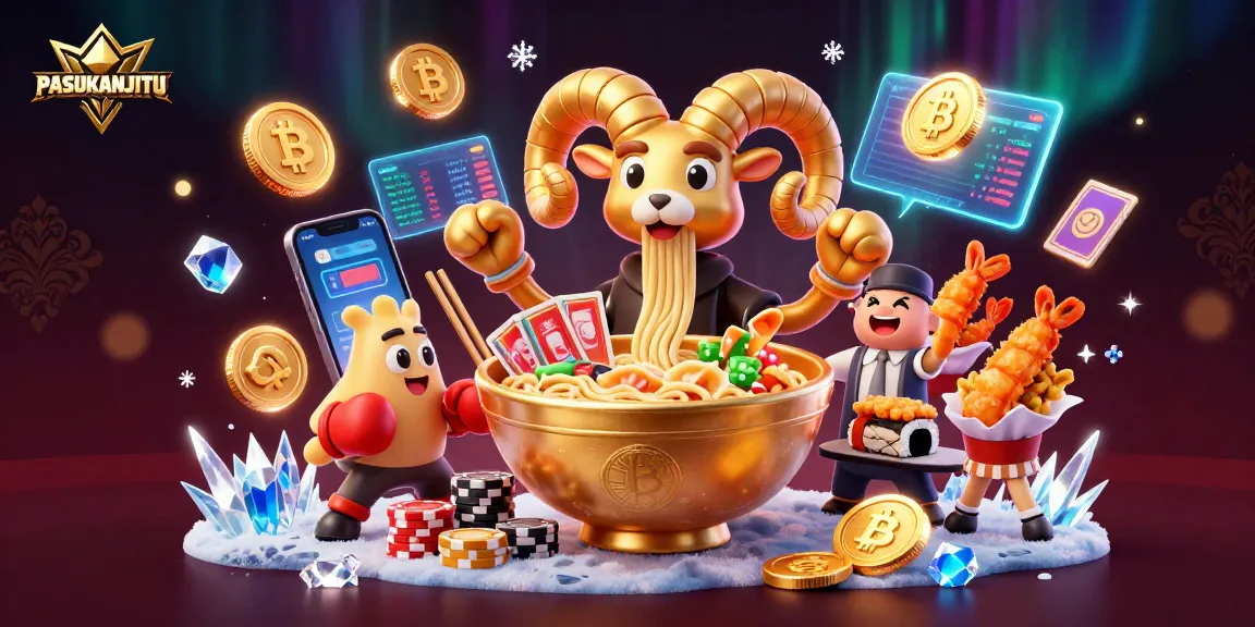 PASUKANJITU promotes excitement with a cartoon ramen bowl dealer surrounded by crypto elements.