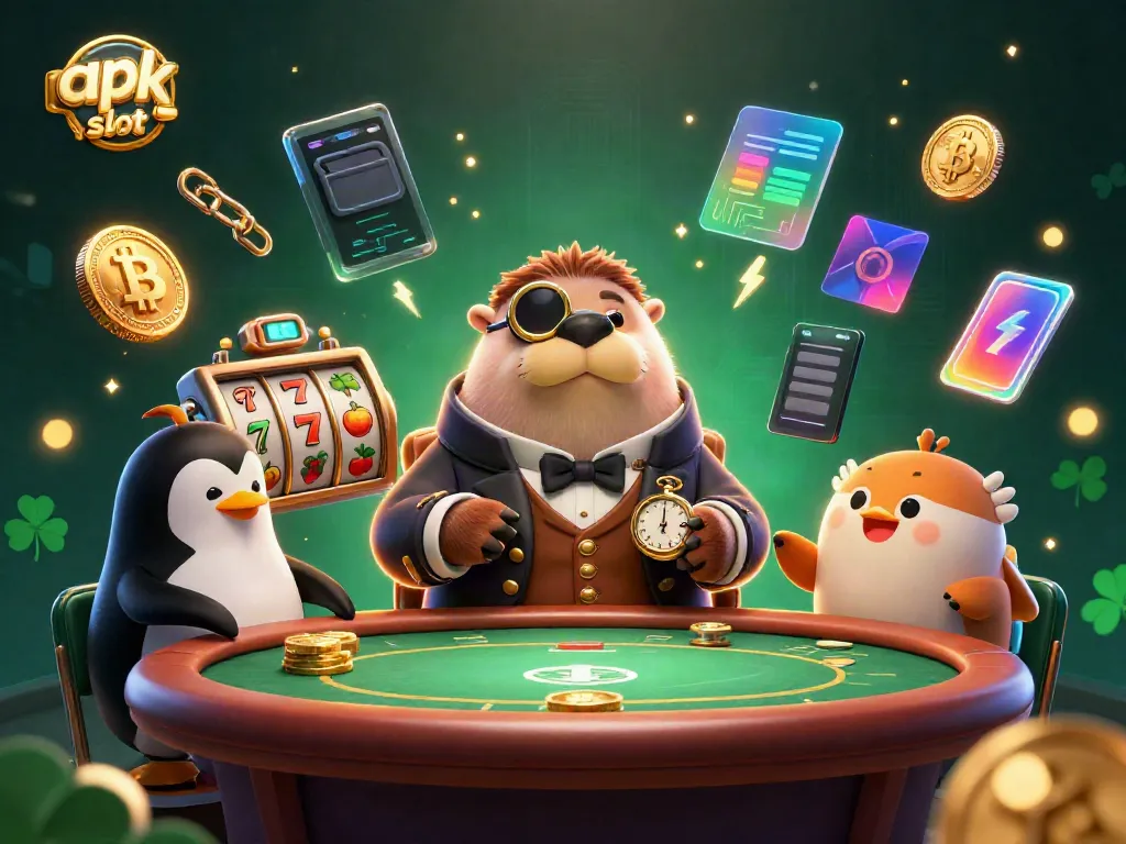 Slot bertema apk slot dengan karakter kartun 3D di meja poker bawah laut.