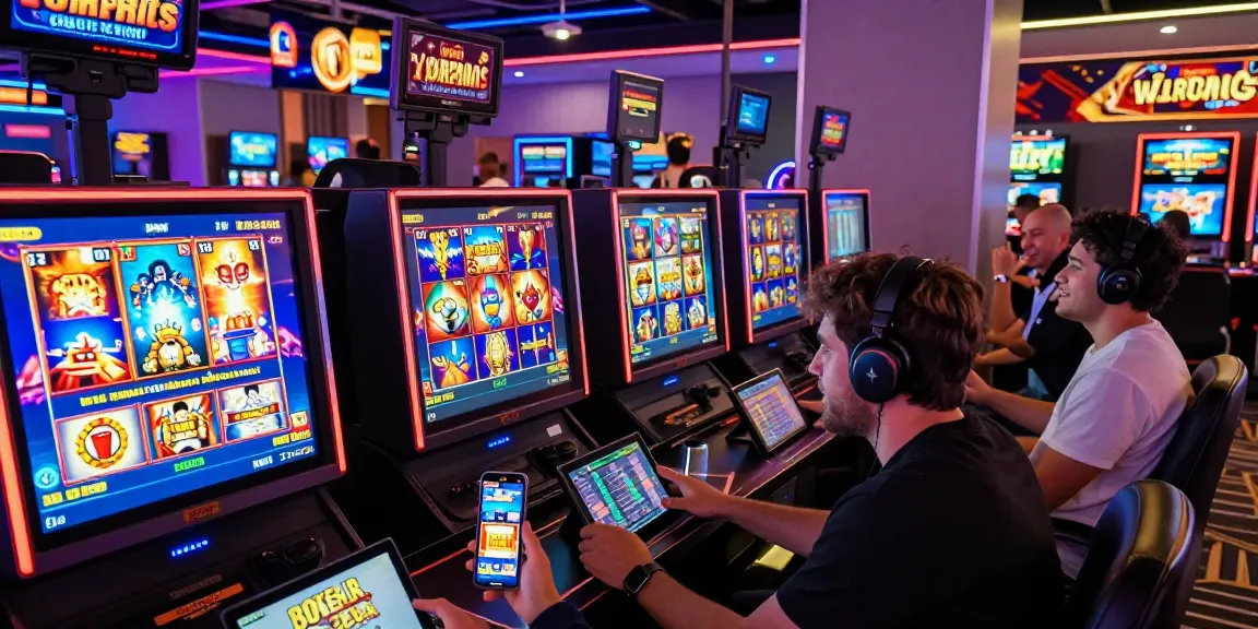 Permainan slot online dengan pemain bersemangat di lingkungan kasino virtual yang ceria.