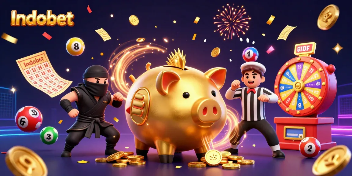 Indobet menghadirkan ilustrasi 3D yang penuh warna, dengan celengan emas sebagai pusat aksi dalam permainan kasino.
