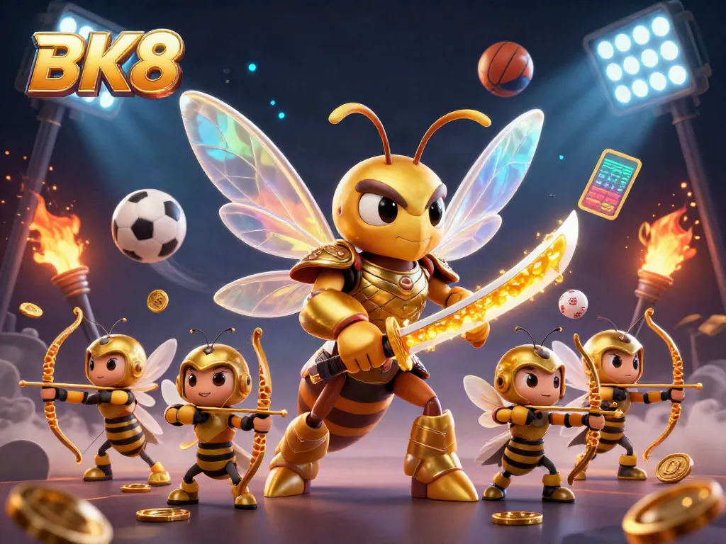 Experience thrilling BK8 sports betting with dynamic elements in a vibrant 3D casino scene.