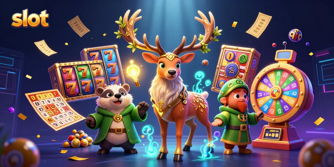 Putar gulungan slot dengan simbol yang cerah dan penghitung jackpot di suasana kasino yang magical.