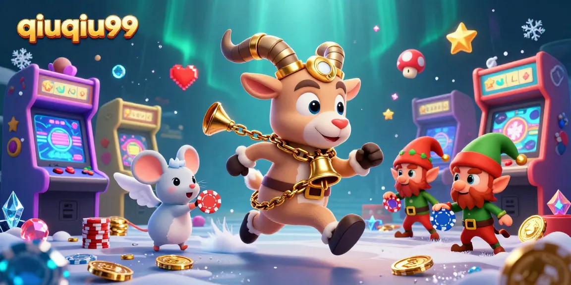 Experience thrilling gameplay at QiuQiu99 with cartoon characters in a festive casino atmosphere.