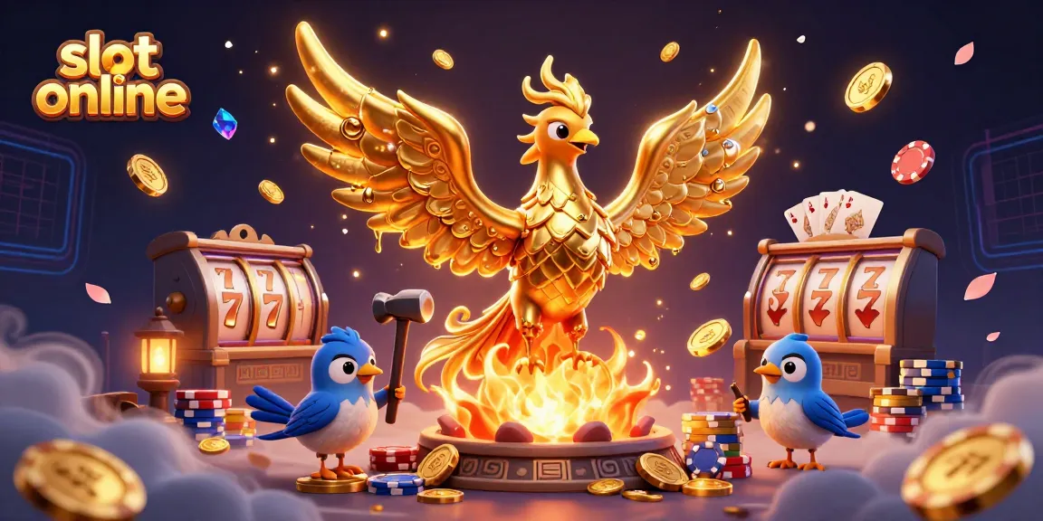 Slot online menampilkan ilustrasi kasino 3D yang memukau dengan simbol keberuntungan dan permainan yang mengesankan.