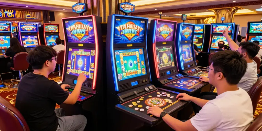 Pengalaman bermain mesin Mahjong Ways 2 dengan pemain merayakan kemenangan di kasino modern.