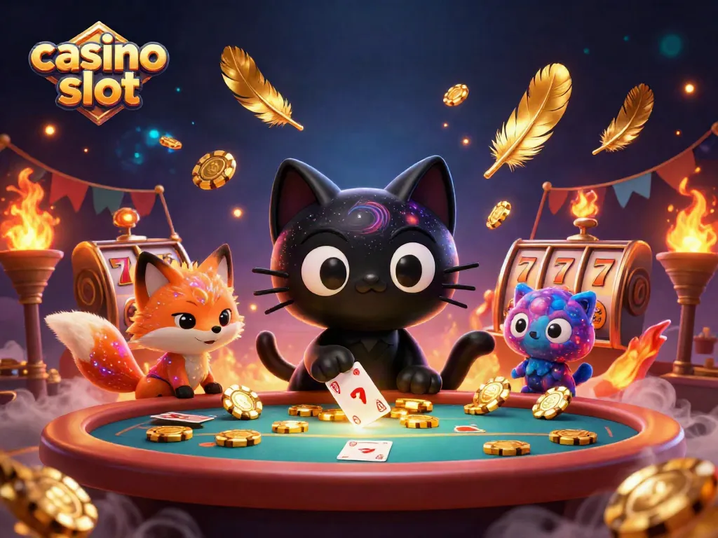 Engage with thrilling casino slot action featuring a black hole cat and nebula fox in vibrant cosmic surroundings.