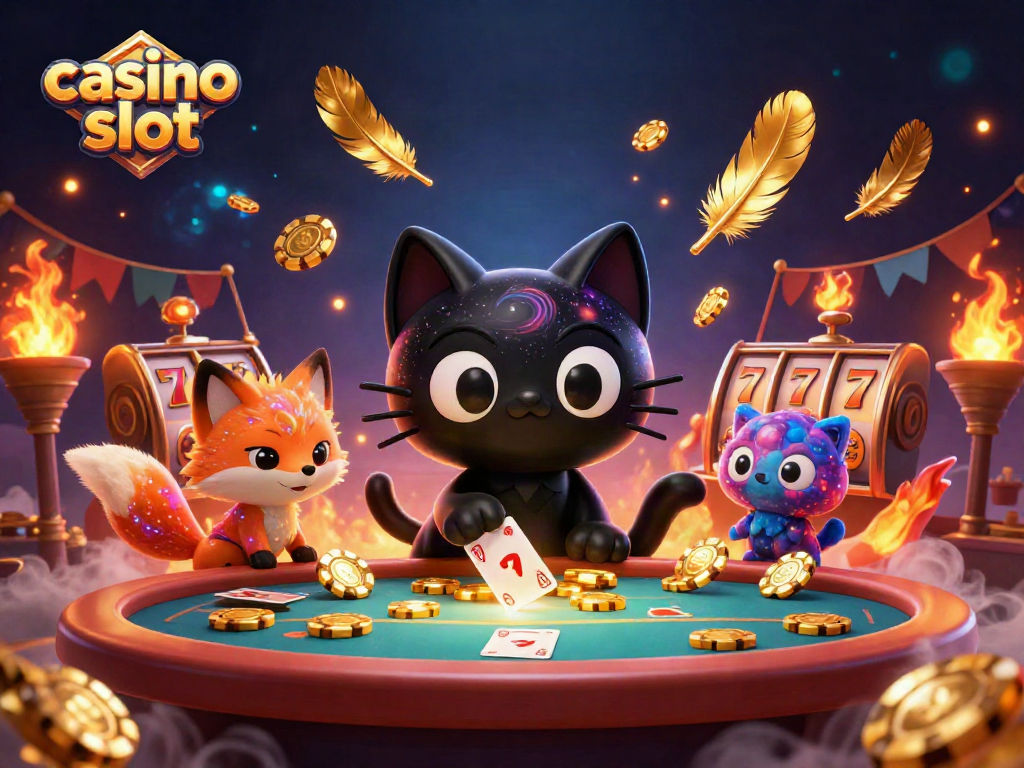 Engage with thrilling casino slot action featuring a black hole cat and nebula fox in vibrant cosmic surroundings.
