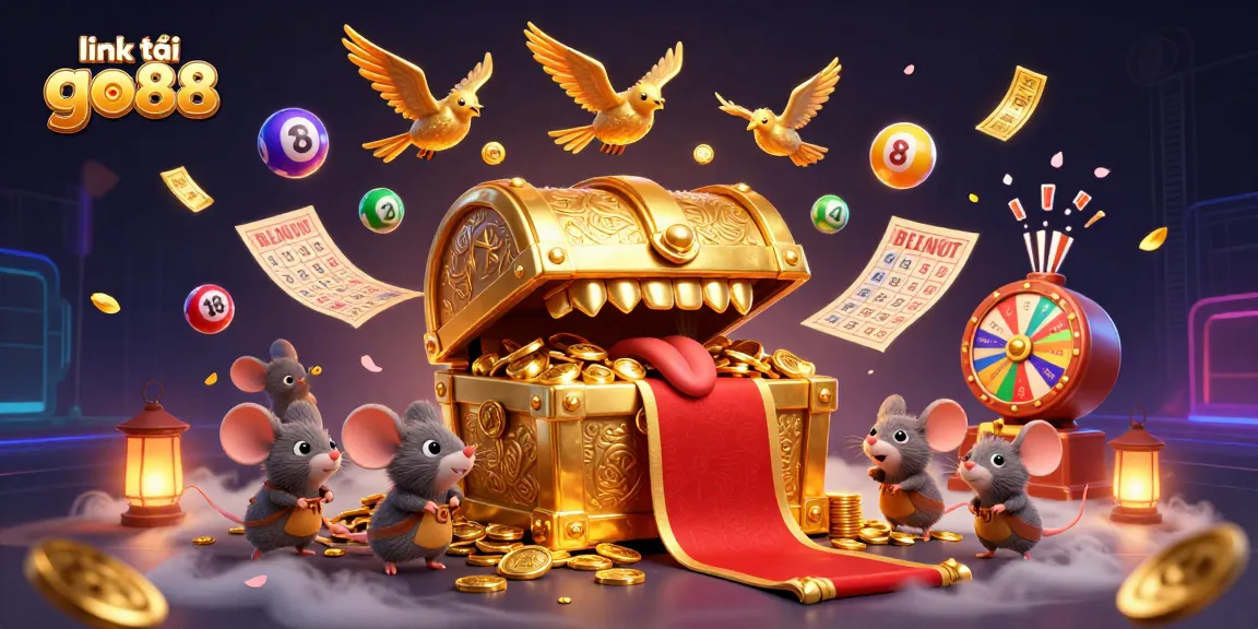 Experience excitement with the link tải go88 as adventurer mice chase gold coins and prizes in a vibrant gaming scene.