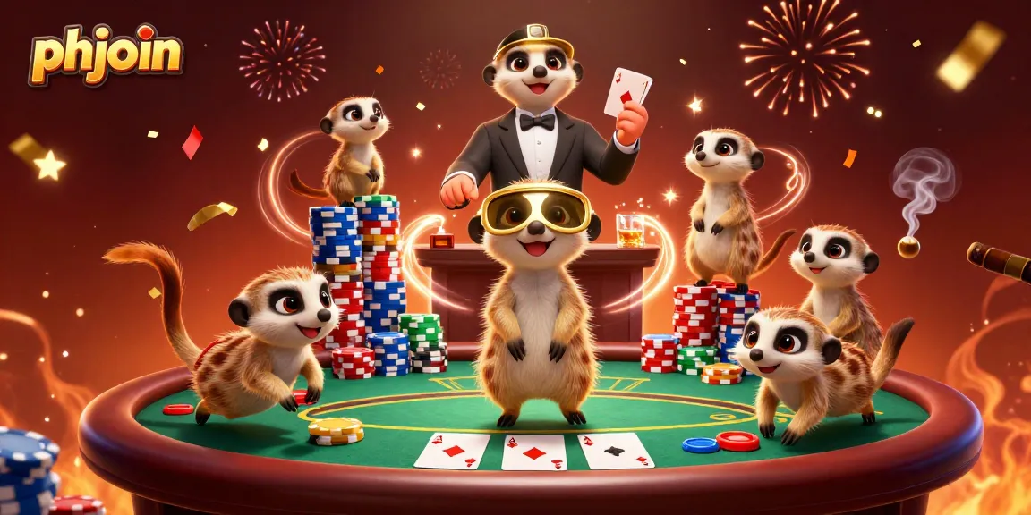 Experience thrilling gaming action with phjoin in an illustrated meerkat casino scene
