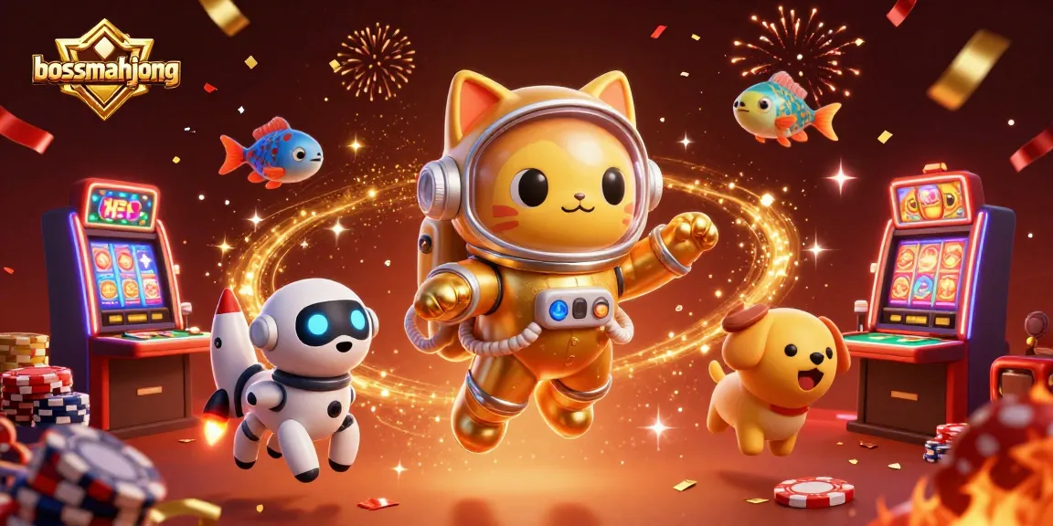 Permainan poker menyenangkan di bossmahjong dengan karakter kucing astronot dan anjing robot, memicu peluang kemenangan.