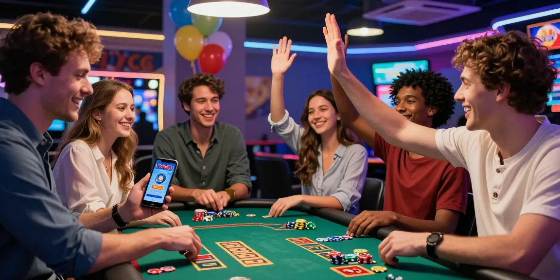 Group enjoying KO66 casino promotion at vibrant gaming table.