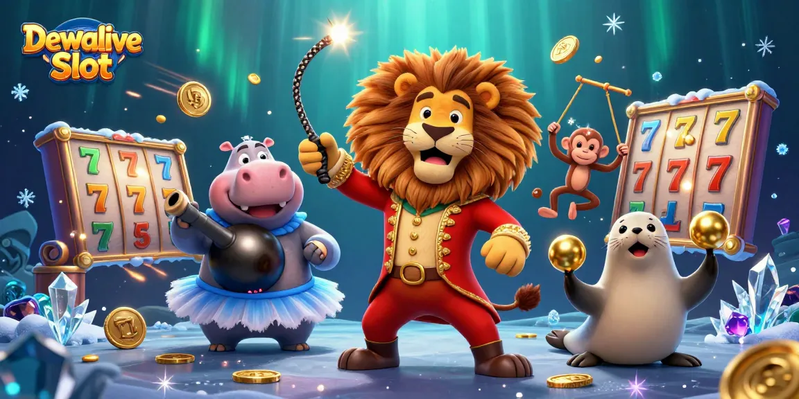 Spin to win at Dewalive Slot with an exciting 3D carnival scene of characters and gaming elements.