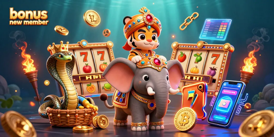 Engage with exciting slot games featuring bonus new member promotions in a vibrant, dynamic casino scene.